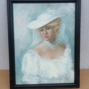 Vintage Victorian Lady Oil On Canvas Painting Elegant Portrait in  21x27" Frame
